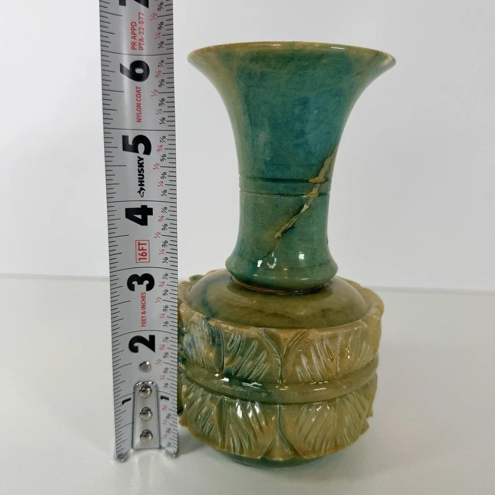 Antique Hand Carved‎ Blue Alabaster Bud Vase 6